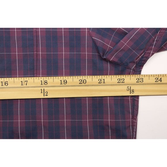 Travis Mathew Mens Long Sleeve Button Down Purple Blue Plaid Shirt Stretch Sz XL - Picture 4 of 9